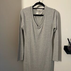 RD Style Light Gray Ribbed V-Neck Long Sleeve Dress